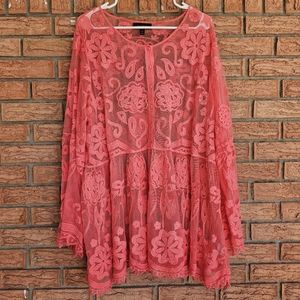 LANE BRYANT Embroidered Sheer Mesh Babydoll top Size 22/24